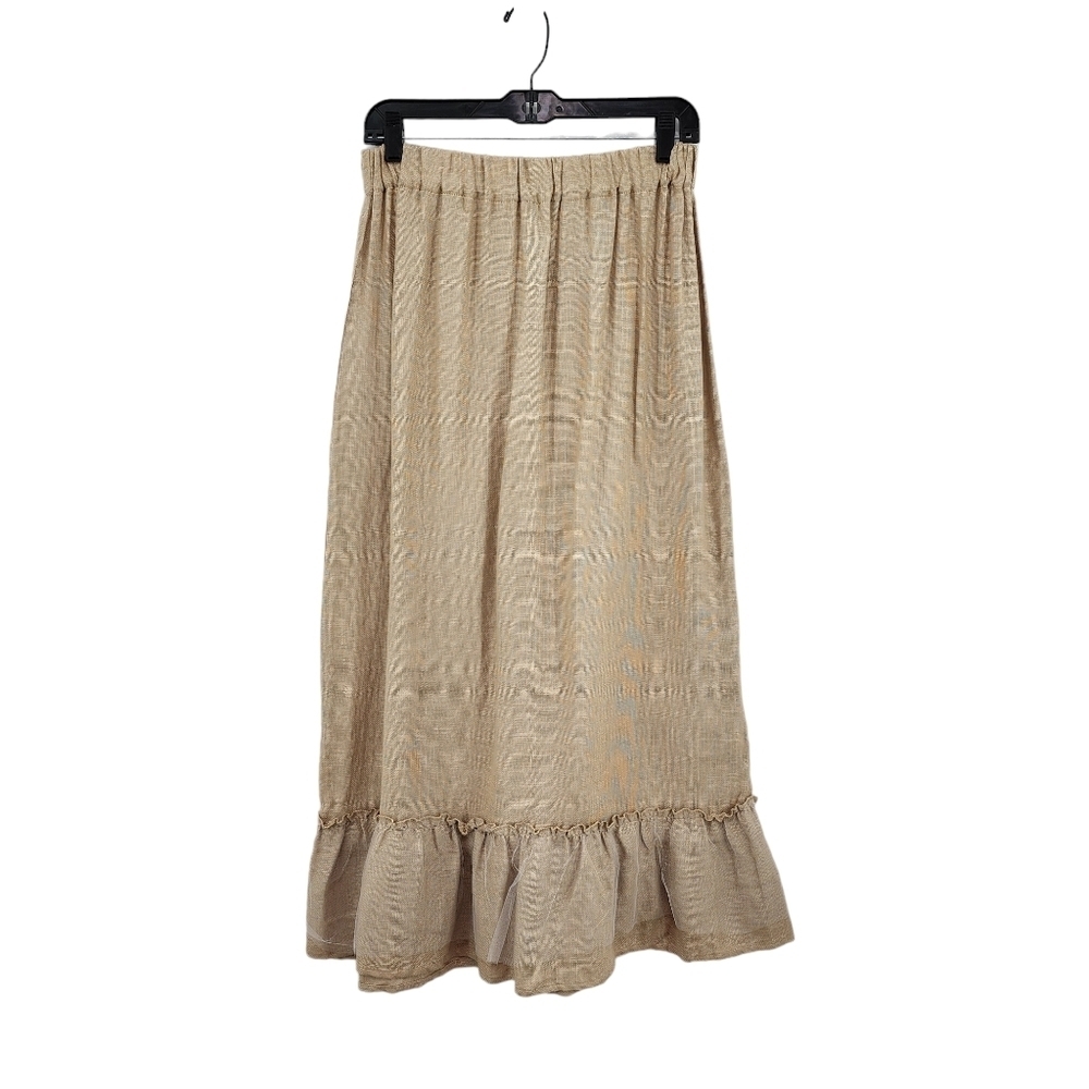 Hannah. m Women's 100% Linen Vintage Ruffle Hem Maxi Skirt - M